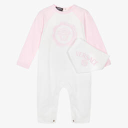 Baby Girls White & Pink Cotton Medusa Logo Babygrow Gift Set