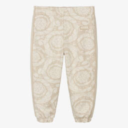 Beige Cotton Jersey Jacquard Whisper Barocco Junior Joggers