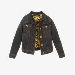 Versace-Black Barocco Print Denim Jacket | Childrensalon