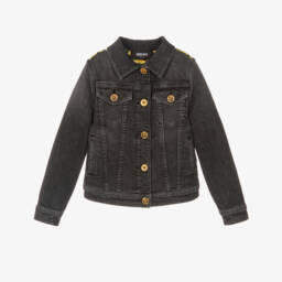 Versace-Black Barocco Print Denim Jacket | Childrensalon