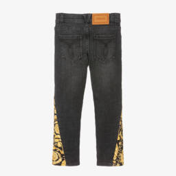 Versace-Black Denim Barocco Print Jeans | Childrensalon