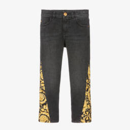 Versace-Black Denim Barocco Print Jeans | Childrensalon