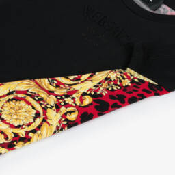Versace-Black Wild Barocco Print Cotton T-Shirt | Childrensalon