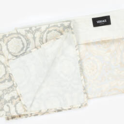 Versace-Blue & Grey Barocco Print Cotton Muslins (2 Pack) | Childrensalon