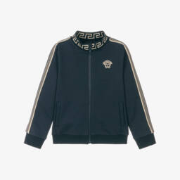 Versace-Boys Blue Cotton Medusa Logo Zip-Up Top | Childrensalon