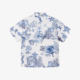 Versace-Boys Blue & White Cotton Coral Theatre Shirt | Childrensalon