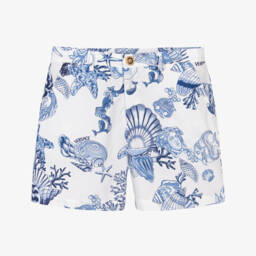 Шорты сине-белые из хлопка с принтом Coral Theatre для мальчиков