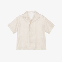 Boys Ivory & Beige Greca Mosaic Silk Shirt