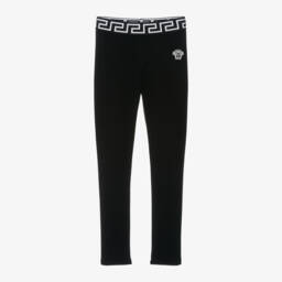 Versace-Girls Black Cotton Greca & Medusa Leggings | Childrensalon