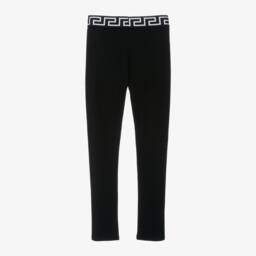 Versace-Girls Black Cotton Greca & Medusa Leggings | Childrensalon