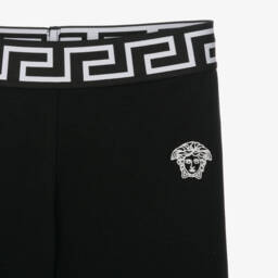 Versace-Girls Black Cotton Greca & Medusa Leggings | Childrensalon