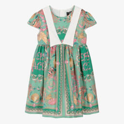 Versace-Girls Green Underwater Barocco Print Silk Dress | Childrensalon