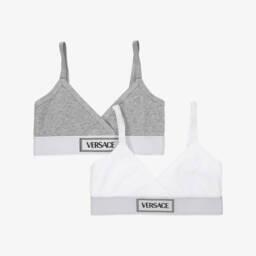 Girls Grey & White Cotton Bras (2 Pack)
