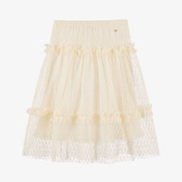 Girls Ivory Lace Ruffle Skirt