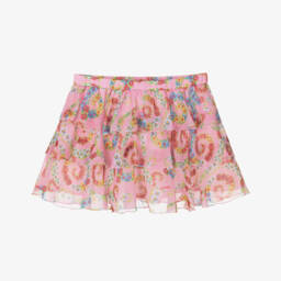Versace-Girls Pink Chiffon Barocco Flowers Skirt | Childrensalon