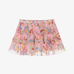 Versace-Girls Pink Chiffon Barocco Flowers Skirt | Childrensalon