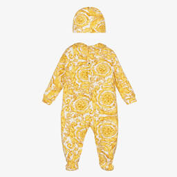 Versace-Gold Barocco Babygrow & Hat Set | Childrensalon