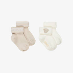 Versace-Ivory & Beige Cotton Baby Ankle Socks (2 Pack) | Childrensalon