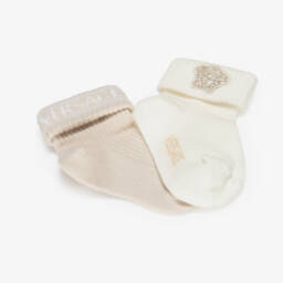 Versace-Ivory & Beige Cotton Baby Ankle Socks (2 Pack) | Childrensalon