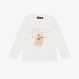 Versace-Ivory Cotton Teddy Bear Logo Top | Childrensalon