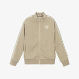Junior Boys Beige Zip-Up Top with Medusa & Greca Detail
