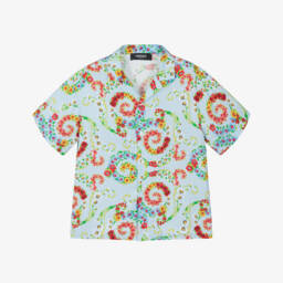 Junior Boys Blue Open Collar Floral Shirt