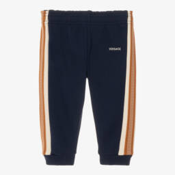 Navy Blue Cotton Joggers with Greca Trim