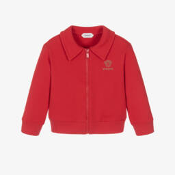 Red Cotton Jersey Medusa Zip-Up Top