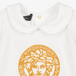 Versace-White & Gold Medusa Babygrow | Childrensalon