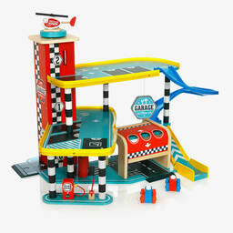 Vilac-Blue & Red Wooden Garage Toy (67cm) | Childrensalon