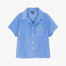 Boys Blue Terry Shirt with Embroidered Turtle