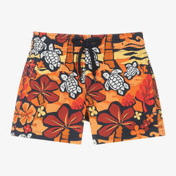 Boys Orange Tropical Print Swim Shorts