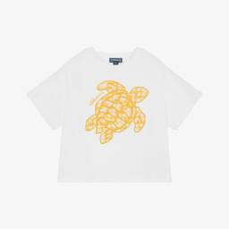 Girls White Organic Cotton Turtle T-Shirt