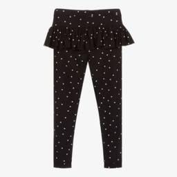 Wauw Capow-Girls Black Polka Dot Leggings | Childrensalon