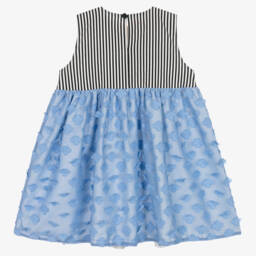 Wauw Capow-Girls Blue Floral & Black Stripe Dress | Childrensalon
