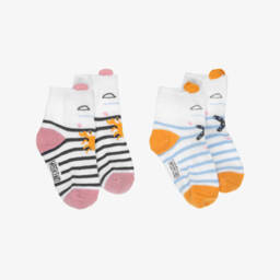 Week-end à la mer-Baby Girls White & Blue Striped Sea Life Socks (2 Pack) | Childrensalon