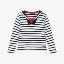 Week-end à la mer-توب بتصميم بحري قطن مقلم لون أبيض وكحلي | Childrensalon