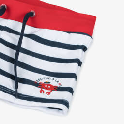 Week-end à la mer-شورت سباحة مقلم لون أبيض وكحلي للأولاد (UPF50) | Childrensalon