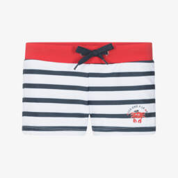 Week-end à la mer-شورت سباحة مقلم لون أبيض وكحلي للأولاد (UPF50) | Childrensalon