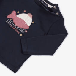 Week-end à la mer-Girls Blue Fish Logo Cotton Jersey Top | Childrensalon