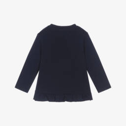 Week-end à la mer-Girls Blue Fish Logo Cotton Jersey Top | Childrensalon