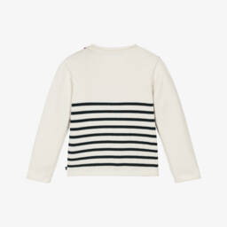 Week-end à la mer-Джемпер кремово-синий в бретонскую полоску из хлопка для девочек | Childrensalon