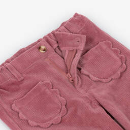 Week-end à la mer-Girls Pink Corduroy Trousers with Scalloped Patch Pockets | Childrensalon