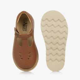 Young Soles-Girls Brown Faux Leather T-Bar Buckle Shoes | Childrensalon