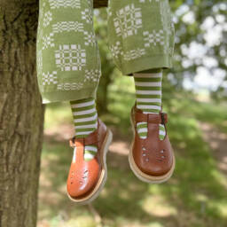 Young Soles-Girls Brown Faux Leather T-Bar Buckle Shoes | Childrensalon