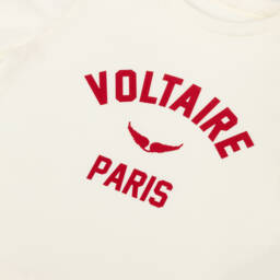 Zadig&Voltaire-Girls Ivory Cotton T-Shirt with Red Logo | Childrensalon