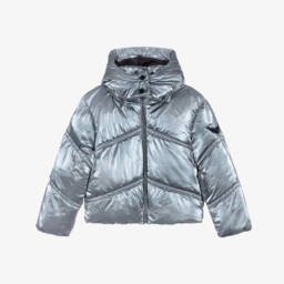 Zadig&Voltaire-Girls Metallic Silver Hooded Puffer Jacket | Childrensalon