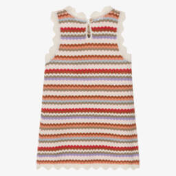 Zimmermann-Girls Beige Knitted Cotton Dress With Multicoloured Stripes | Childrensalon