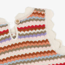 Zimmermann-Girls Beige Knitted Cotton Dress With Multicoloured Stripes | Childrensalon