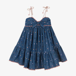 Zimmermann-Платье синее джинсовое в горошек для девочек | Childrensalon